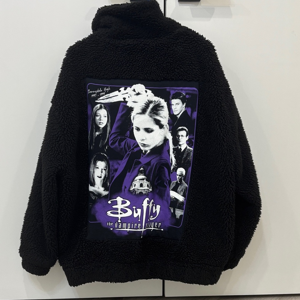 Buffy The Vampire Slayer Black Sherpa Jacket Custom Upcycled Size US 12
